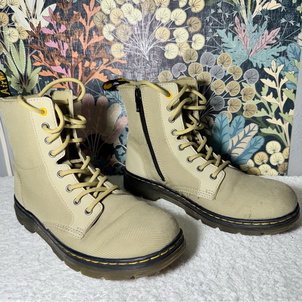 Dr. Martens Doc Combs J Combat Lace Up Boots Canvas Zip beige Size 4 M / 5 L